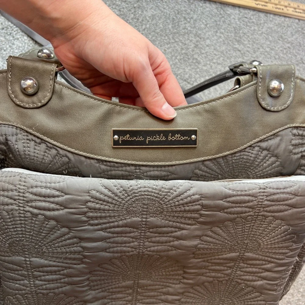 Petunia Pickle Bottom Diaper Bag Grey Quilted Shell Pattern city carryall casual